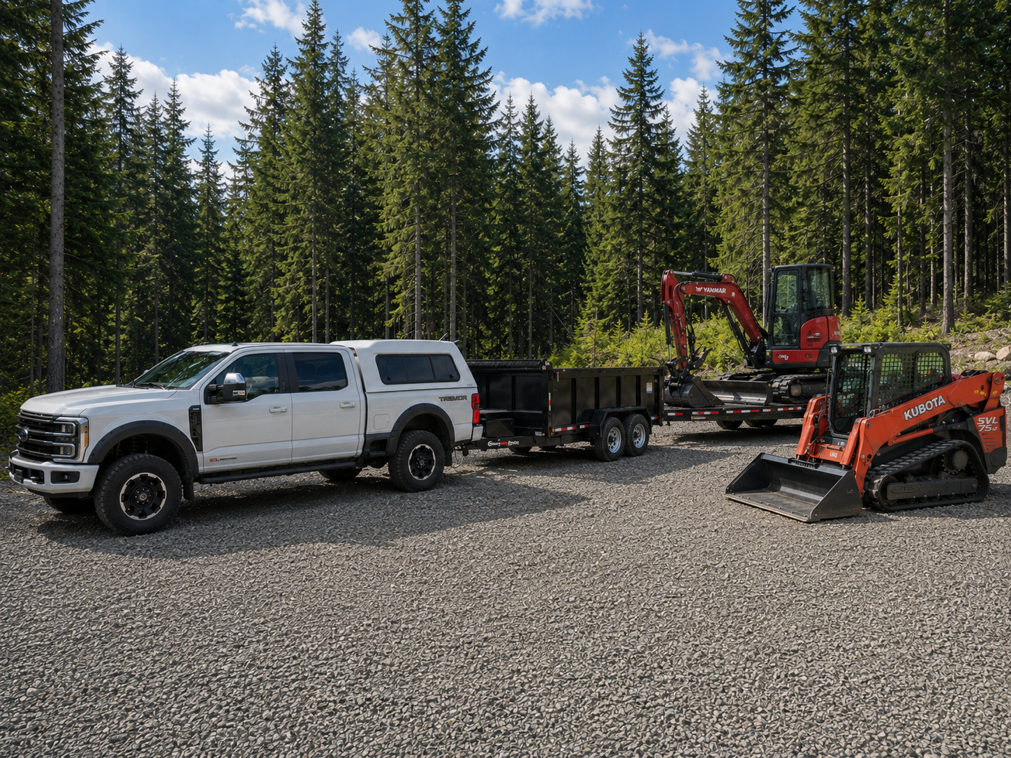 Western Landworks truck, trailers and excavation equipment ready for site work