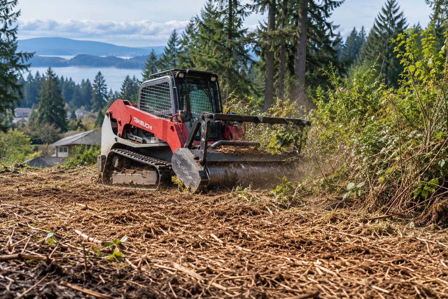 Illustration: tracked forestry mulcher clearing brush